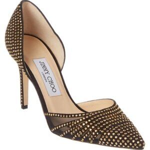 Jimmy Choo Kyra Studded D’Orsay Pumps Black/Gold 37.5 NWOB